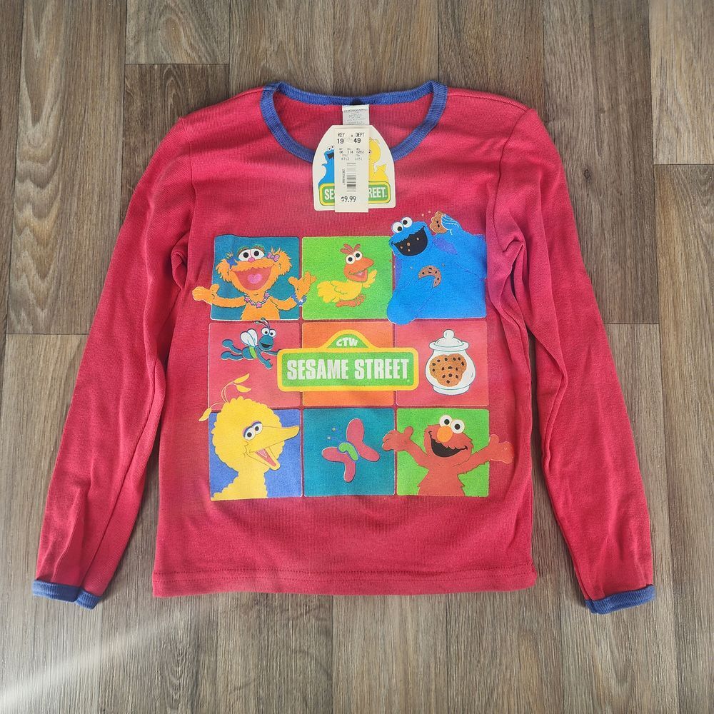 Vintage 90s Sesame Street Toddler 7/8 Red Long Sleeve Character Graphic T-Shirt